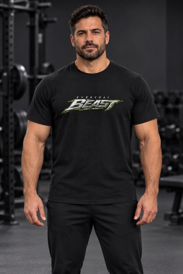 BEAST Claw Tee – Model Front Male model wearing the black BEAST Claw Tee, front view